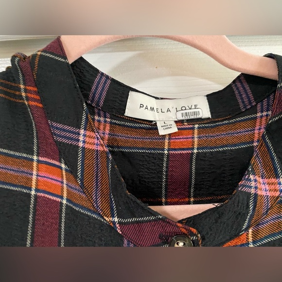 Pamela Love Maroon Plaid Long Sleeve Shirtdress Womens Size Large - Picture 5 of 10